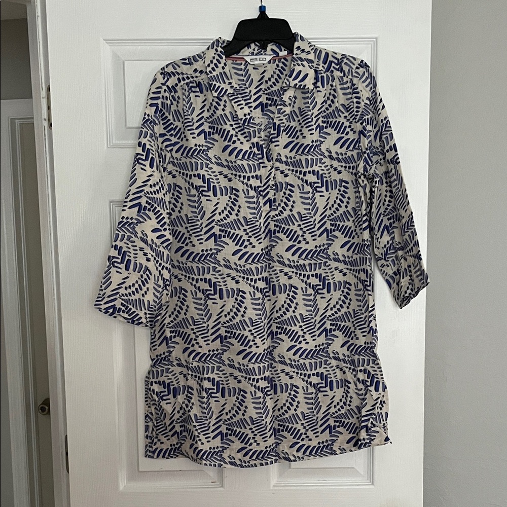 Women’s Tunic Top - Blue Leaf Print
